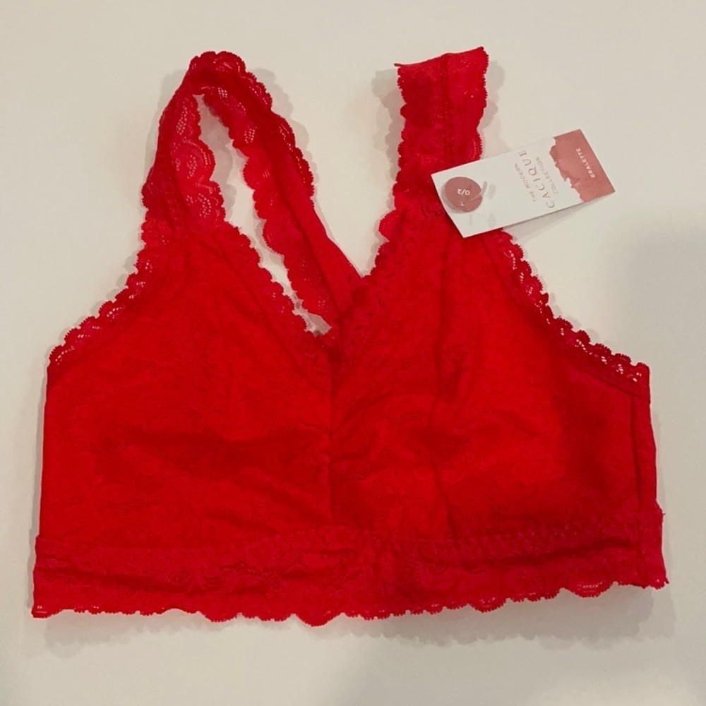 Cacique Red Lace Bralette keyhole open Back NEW